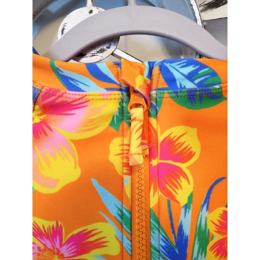 New Ocean Gear Once Piece Cut Out Rash Guard Swimsuit XL 14/16 Vibrant Colors